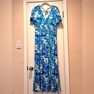 Anthropologie - Abel the Label Blue Floral Smocked Maxi Dress - size Large